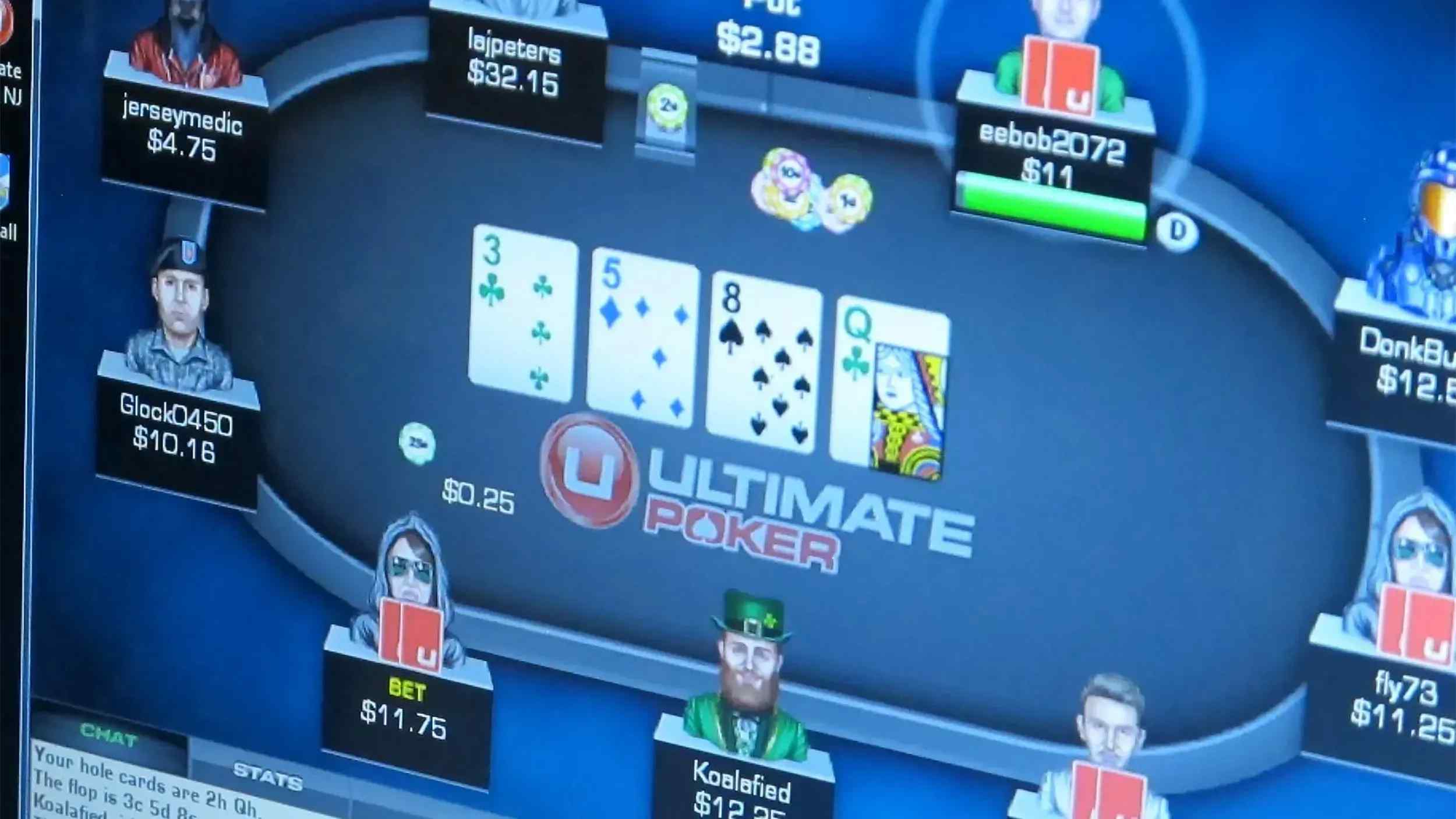 A screen shot from the poker site Ultimate Poker back in the 2000s.
